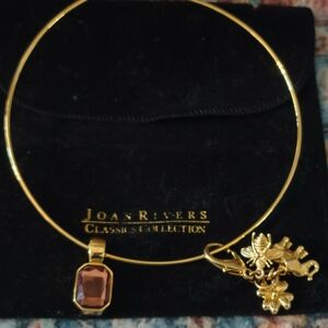Joan Rivers Gold-Tone Collar Necklace with Amber-Brown Rectangular Stone